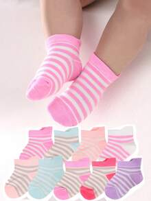 9 Pairs Non-Slip Striped Toddler Socks – Thick Heel Padding For Active Kids - Multicolor - View 1