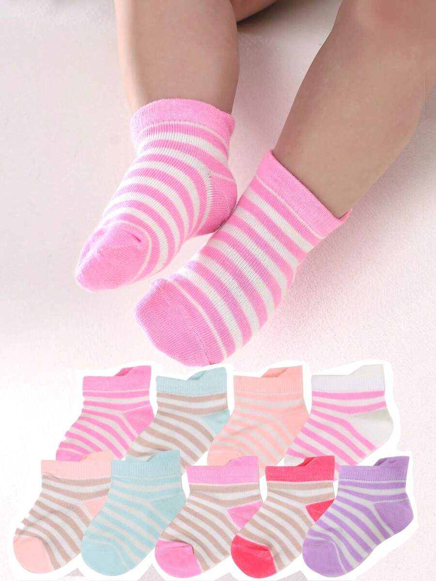 9 Pairs Non-Slip Striped Toddler Socks – Thick Heel Padding For Active Kids - Multicolor - View 1
