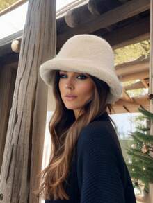 Outdoor Casual Series, Solid Color Bucket Hat, Faux Fur Hat, Outdoor Preferred Hat - Multicolor - View 5