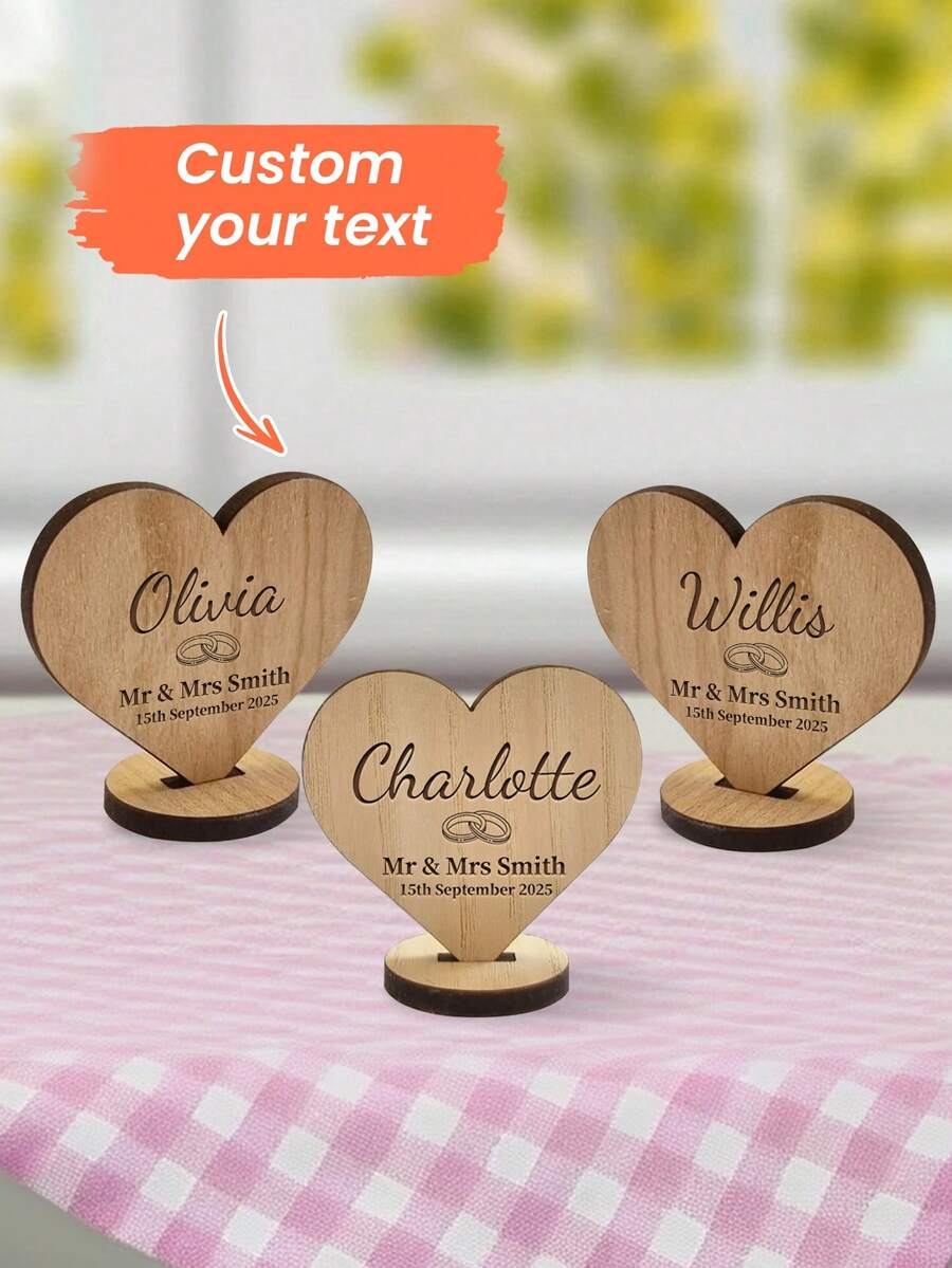 Etiqueta de regalo de madera con forma de corazón grabada a medida - Nombre/inicial/fecha personalizados en estilo vintage, etiqueta de recuerdo única para boda/despedida de soltera, adecuada para bolsas de regalo, ramos y decoraciones de fiesta - Multicolor - Ver 1