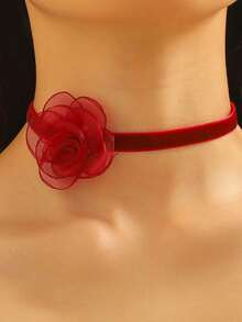 1pc Elegant & Romantic Large Rose Flower Necklace, Women Fashion Neck Decor Necklace