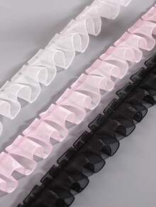 1 卷，2 码，2 厘米宽黑白欧根纱蕾丝边，带荷叶边和扇形边缘，用于裙子、服装、头饰和 DIY 项目的装饰材料 - 彩色 - 查看 5