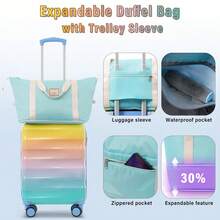 MERAX 20" Carry-On Luggage With Cup Holder – Lightweight Glossy Hardshell Suitcases With Spinner Wheels, TSA Lock, Airline Approved, 2 Pieces Set Luggage Case Trolley Suitcase Spinner Suitcase Travel Luggage Travel Suitcase Suitcase Luggage Carry-On Suitcase With Wheels Travel Essentials Durable For Men For Women For Vacation For Business Large Capacity Travel Essential Travel Accessories Travel Organizer Travel Stuff - Blue+Orange(20"+Bag) - View 4