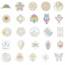 50张金色贴纸，非全息太阳贴纸，太空贴纸，美学贴纸，天文贴纸，行星贴纸，星空贴纸，透明贴纸，防水乙烯基贴纸，适用于水瓶、笔记本电脑、手机、滑板、剪贴簿、日记本、礼品 - 彩色 - 查看 3