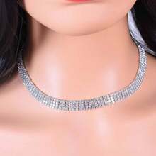 4-Strand Crystal Rhinestone Necklace, Fashionable Party Evening Jewelry - Silver - View 3
