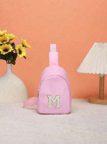 1 bolso de hombro juvenil y riñonera, con un patrón de letras de diferentes colores de la A a la Z en la riñonera, letras coloridas llenas de destellos, material de nailon con correa de hombro ajustable, para viajes de temporada y al aire libre, cierre de cremallera de metal para proteger los artículos