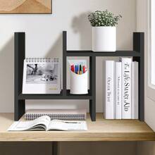 Jerry & Maggie Expandable Wood Desktop Bookshelf Office Desktop Organizer Storage Display Shelf Easy To Assemble - 黑色 - 查看 3