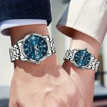 2 件/套情侣手表婚礼纪念品 50 米防水防锈 316 不锈钢日本进口石英机芯男女手表礼物英文日历内置持久新能源电池父母商务节日礼物情人节返校必备