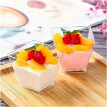 12/25/50/100 pièces Coupes à dessert en plastique transparent, petites coupes carrées en plastique transparent pour gelée, convient pour les fêtes, les mousses, les crèmes-desserts, les desserts, les mini-gâteaux glacés (réutilisables)