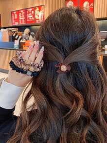 4pcs/Set 6cm Women's Solid Color Casual Polyester Elegant Scrunchies, Suitable For Leisure And Party Hair Ties Scrunchy Hair Ties Ponytail Head Accessories Elastic Band Beauty Home Hair Accessories - Multicolor - View 10