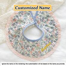 1pc Customized Embroidered Name & Floral Pattern Bib, 360° Rotatable Adjustable Snap Closure Baby Drool Bib, Soft Breathable Absorbent, Personalized Newborn Gift, Christmas, Halloween, New Year Gift