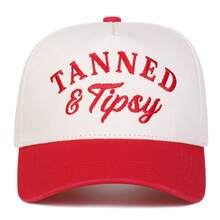 1pc Women's Tanned & Tipsy Trucker Hat, Personalized Letter Embroidery Baseball Cap, Street Fashion Casual Hat For Spring/Autumn Travel, Beach Vacation - Multicolor - View 6