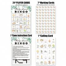 Set de 33 piezas Juego de Bingo para Baby Shower, para 24 jugadores, Juego de Baby Shower Neutro de Revelación de Género, Tarjetas de Bingo para Baby Shower Bautizo Rellenas con Eucalipto, Juego de Baby Shower Verdura, Actividad de Regalo de Baby Shower - Ver 5