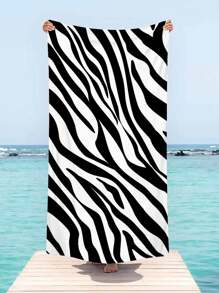 1pc Ultra Soft Zebra Print Pattern Microfiber Beach Towel, Home Decor, Suitable For Beach, Swimming Pool, Camping And Travel, Exceptionally Comfortable