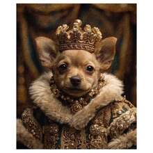 1 Pc Optional Frame Posters Wall Arts Animals Renaissance Royal Pet Portrait Photo Poster Funny Animal Wear Crown Canvas Painting Wall Art For Living Room Home Decor Mural ,Wall Art With Frame