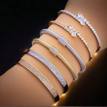 Luxurious Sparkling Zirconia Artificial Inlaid Women's Bracelet With Full Copper Plating And 14k Gold, Exquisite And Sparkling Daily Wear Accessories, Making You Stand Out Anywhere