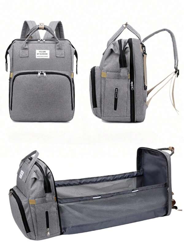1 pièce Sac de maternité gris pliable à la mode, grand sac fourre-tout sac à dos pour mères