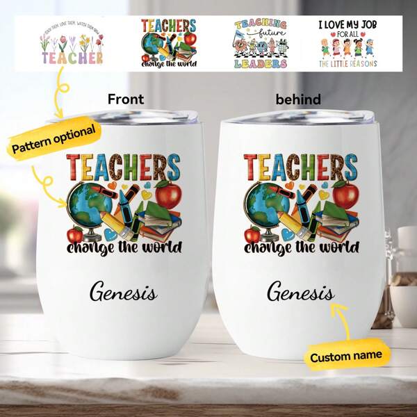 1 copo de aço inoxidável de 355 ml com estampas temáticas de professores - "Mude o mundo", "Ame meu trabalho", "Por trás de cada pequena razão" - presente perfeito para homenagear professores, aposentadoria ou feriados (nome personalizável), mantém aquecido ou frio, confortável de segurar, copo compacto, um presente perfeito para professores, presente para o Dia dos Professores, presente para a Semana de Ação de Graças, multifuncional, ornamental, reutilizável, requintado, elegante, de alta qualidade, colorido, moderno, personalizado, exclusivo