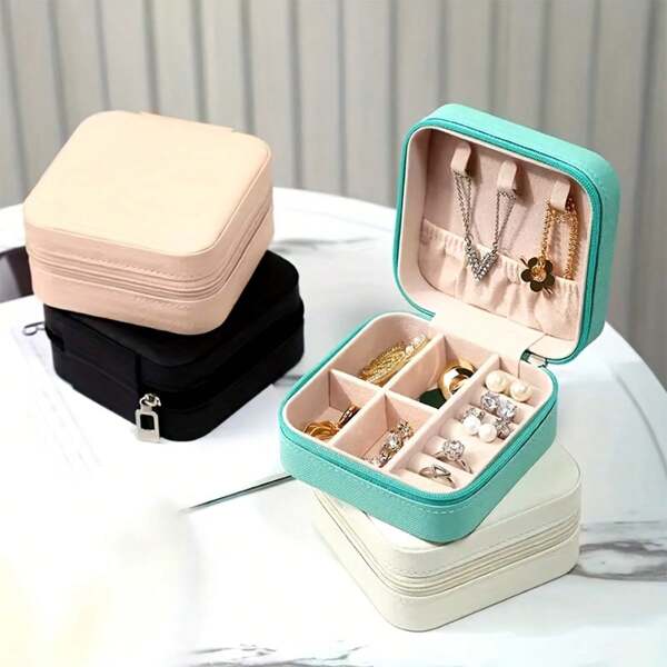 1 Stück Luxus Kunstleder Schmuckbox - reisefreundlich mit separaten Fächern, Halterungen für Halsketten, kratz- und wasserbeständige Aufbewahrung für Ringe, Ohrringe und Anhänger, Sommer Geschenkbox für Frauen Organisator Hochzeit