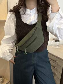 Fashionable Solid Color Zipper Side Pocket Casual Chest Bag, Suitable For Shopping, Wallets, Shopping, Young Women, College Students, Newcomers, White-Collar Workers. They Are Very Suitable For Offices, Universities, Work, Business, Commuting, Outdoor Activities, Travel, And Outings - Green - View 3