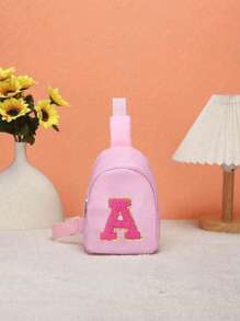 1 bolso de hombro juvenil y riñonera, con un patrón de letras de diferentes colores de la A a la Z en la riñonera, letras coloridas llenas de destellos, material de nailon con correa de hombro ajustable, para viajes de temporada y al aire libre, cierre de cremallera de metal para proteger los artículos
