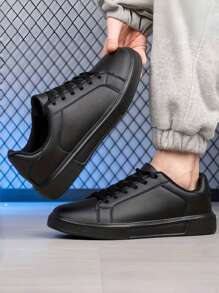 Tênis de Skate de Cano Baixo em Cor Sólida Moderna Masculino, Tênis Casuais Confortáveis Antiderrapantes com Cadarço, Adequados para Uso durante Todo o Ano e Atividades ao Ar Livre, Ideais para Casual de Verão Adolescente, Esportes ao Ar Livre, Viagens de Férias, Presentes de Formatura ou Acessórios de Vestimenta de Aniversário