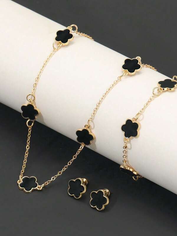 4 pièces/set Ensemble de bijoux rétro élégant avec strass pour femmes, comprenant collier, bracelet et boucles d'oreilles. Cadeau parfait pour la Saint-Valentin, la fête des mères, le mariage