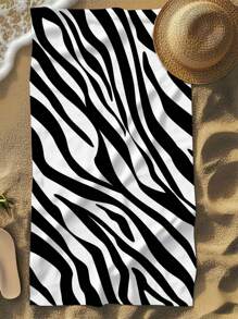 1pc Ultra Soft Zebra Print Pattern Microfiber Beach Towel, Home Decor, Suitable For Beach, Swimming Pool, Camping And Travel, Exceptionally Comfortable