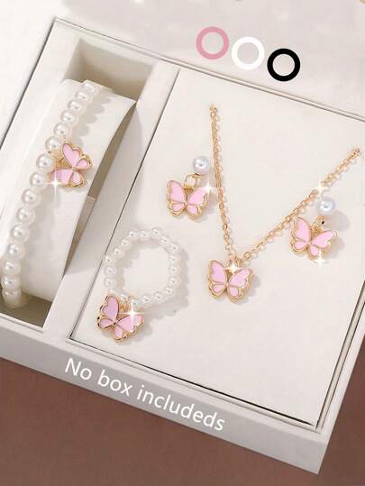 Elegantes 5 Stücke Mädchen Schmetterling Schmuckset, elegant und süß, beinhaltet Schmetterling Halskette, Armband, Ring und Ohrringe Set, perfektes Geschenk für Mutter oder Freundin, perfektes Geschenk für Mädchen, Muttertags- und Erntedankgeschenke