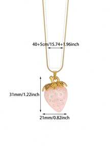 Strawberry Necklace For Women Cute Kawaii Red Pink Yellow Strawberry Pendant Necklace Stainless Steel Pendant Necklace 3D Lifelike Fruits Necklace Simulated Strawberry Necklace Fruity Jewellery ﻿ - Yellow Gold - View 10