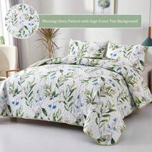 DJY 3 Pieces Queen King Size Gradient Aqua Flower Pattern Bedspread Coverlet For All Season,Soft Lightweight Microfiber Bedding Set,Wedding Items,Valentines Day Home Bed Room Decor,Easter Gifts,Mothers Day Gift,All Season - Cây xô thơm xanh thực vật - Xem 3