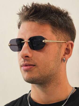 New Retro Rectangular Small Frame Fashion Fashion Glasses For Men/Women, Minimalist High-End Rimless Cut Edge Style, Suitable For Casual Everyday Wear