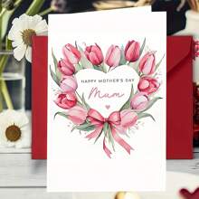 1 pièce, Carte pour la fête des mères avec motif floral (avec enveloppe). Fleurs entourées d'un motif en forme de cœur. Convient pour toute occasion, parfaite carte de vœux pour les mères le jour de la fête des mères (12 cm / 4,7 po x 17 cm / 6,7 po)