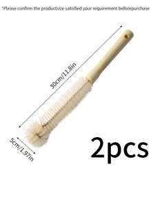 1pc/2pcs Wooden Handle Bottle Cleaning Brush, Nylon Bristle Long Handle Cup Brush For Kitchen & Dining Room