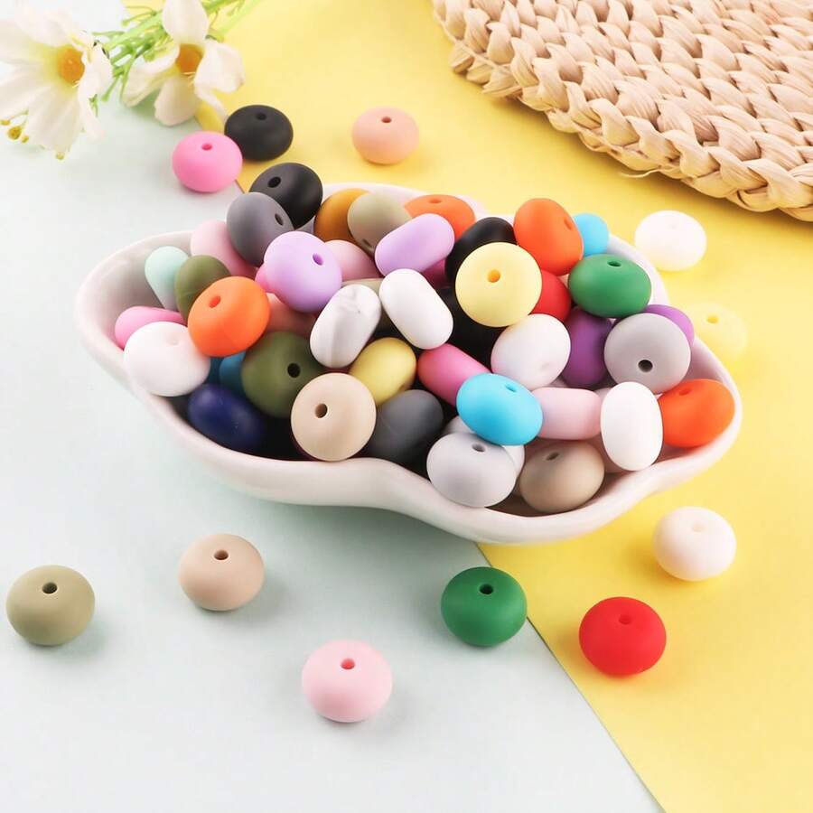 40pcs/Set, Bead&Bead Assortment, 14mm Silicone Beads, Abacus Decorative Beads, Suitable For DIY Handmade Bracelets, Bead Pens, Etc - Multicolor - View 1