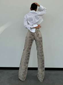 SQUALO Pantalones vaqueros de pierna ancha con estampado de serpiente estilo occidental para mujer