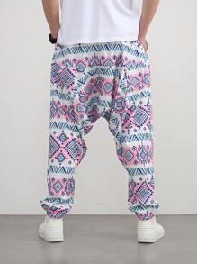 Fashionable Bohemian Geometric Print Loose Casual Harem Pants, Yoga Pants, Men Beach Holiday Style