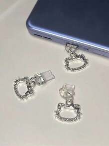 1 pezzo Tappo antipolvere con strass, a forma di gattino, delicato e carino, piccolo accessorio in metallo cavo, decorazione per porta di ricarica di smartphone, tablet, auricolari, Kindle, tappo in silicone trasparente, compatibile con interfaccia Lightning/Type-C di , regalo ideale per amici, coppie, fidanzate, impermeabile, anti-umidità, anti-sporco, non si stacca