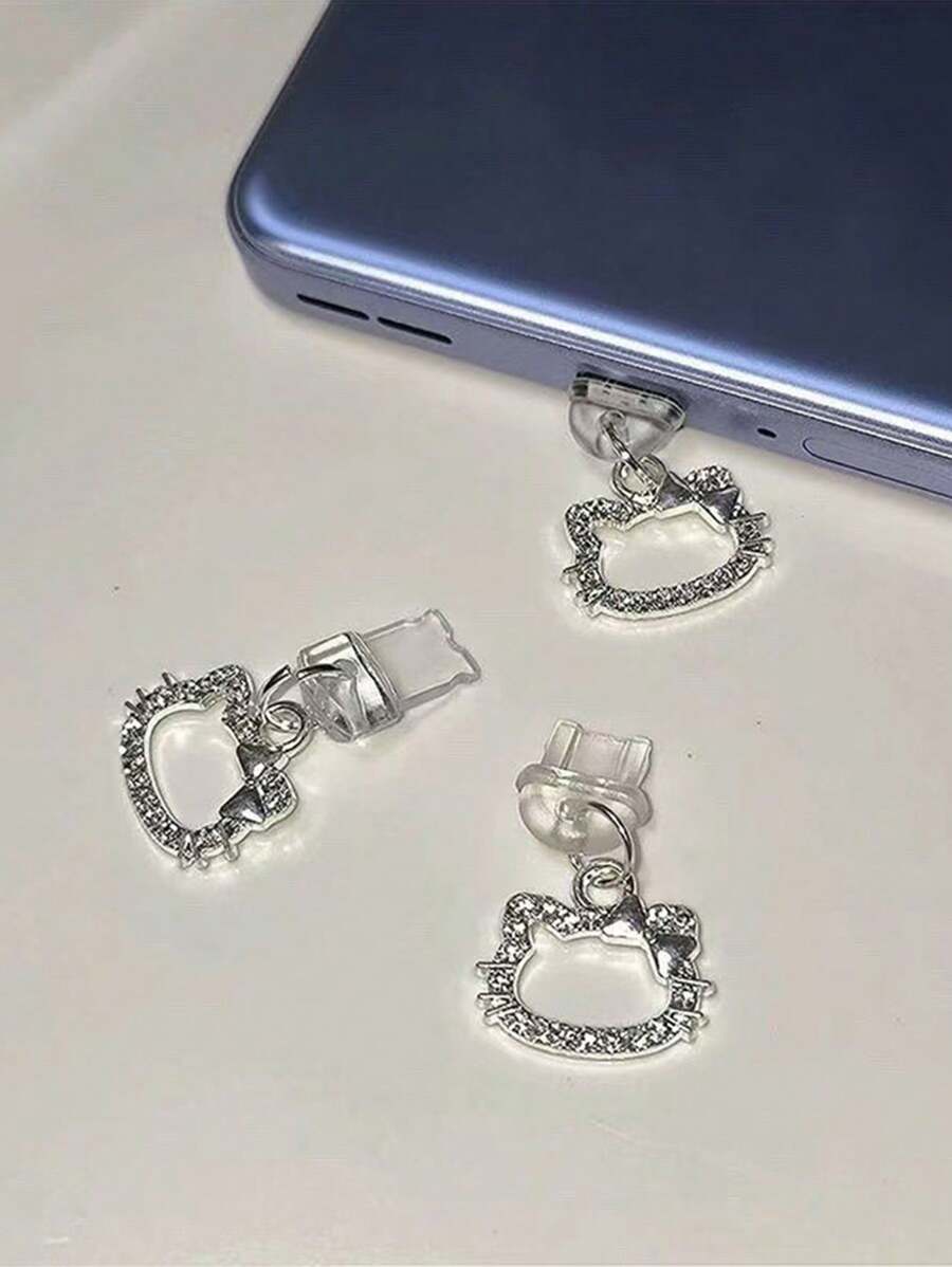 1 pezzo Tappo antipolvere con strass, a forma di gattino, delicato e carino, piccolo accessorio in metallo cavo, decorazione per porta di ricarica di smartphone, tablet, auricolari, Kindle, tappo in silicone trasparente, compatibile con interfaccia Lightning/Type-C di , regalo ideale per amici, coppie, fidanzate, impermeabile, anti-umidità, anti-sporco, non si stacca