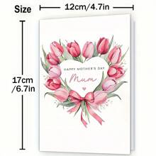 1 pièce, Carte pour la fête des mères avec motif floral (avec enveloppe). Fleurs entourées d'un motif en forme de cœur. Convient pour toute occasion, parfaite carte de vœux pour les mères le jour de la fête des mères (12 cm / 4,7 po x 17 cm / 6,7 po)