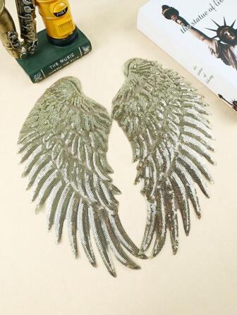 2 件朋克风格翅膀图案 DIY 刺绣布贴花