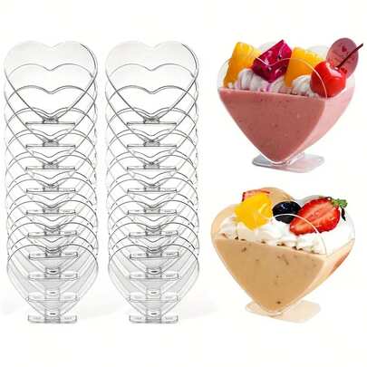 20/10 piezas Tazas con forma de corazón transparente de 3 onzas, tazas de postre, tazas de helado, tazas de pudín, tazas de gelatina, tazas de tiramisú, mini tazas, adecuadas para pasteles, helados, degustación, fiestas, bufés, bodas, fiestas de cumpleaños, Día de San Valentín