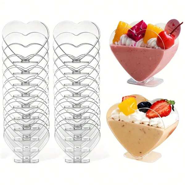 20/10pcs 3OZ Transparent Heart-Shaped Mousse Cups, Dessert Cups, Ice Cream Cups, Pudding Cups, Jelly Cups, Tiramisu Cups, Mini Cups, Suitable For Cakes, Ice Cream, Tasting, Parties, Buffets, Weddings, Birthday Parties