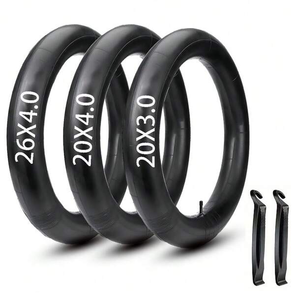 Cámaras de aire para bicicleta de neumáticos gruesos de 20x4/26x4.0/20x3.0, neumáticos para bicicleta de nieve, hechos de goma butílica premium, con válvula Schrader AV de 32 mm, incluye 2 desmontables de neumáticos, aptos para bicicletas de carretera/montaña/eléctricas, bicicletas de uso múltiple