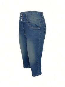 High Waist Butt Lifting Stretch Capri Jeans For Women - 3 Button Skinny Fit Push Up Denim Pants Summer Casual Sculpting Look - 懷舊色 - 查看 5