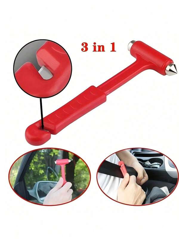 1 Marteau multifonctionnel trois-en-un, brise-vitre, équipement de voiture, mini marteau unicolore monté sur voiture, outil d'évasion