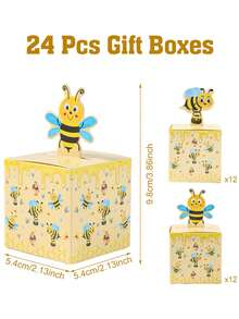 24个黄色蜜蜂糖果盒、礼品盒、蜜蜂主题派对回礼盒、零食盒、糖果袋、零食袋、巧克力饼干烘焙盒、性别揭晓派对装饰、婚礼派对用品、新娘送礼会装饰、蜜蜂主题生日派对装饰、节日派对用品、节日礼物、春季派对装饰