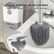 1 Set Toilet Brush With Holder, Wall Mount Long Handle Toilet Brush, Flexible Toilet Brush For Thorough Cleaning, Bathroom Brush, Cleaning Supplies, Back To School Essentials Bathroom Decor Summer