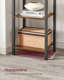 VASAGLE Regal, Bücherregal, Standregal, DVD-Regal, mit 6 Ebenen, Büroregal, offene Ablagen, für Büro, Wohnzimmer, Schlafzimmer, Küche, 30 x 40 x 186 cm, vintagebraun-tintenschwarz - Braun - Übersicht 6