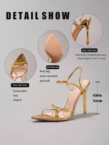 Giày sandal cao gót màu vàng ánh kim dành cho nữ, kiểu dáng thanh lịch và gợi cảm, mũi nhọn, thích hợp cho các buổi tiệc tối trang trọng, phù hợp với trang phục mùa xuân hè. - Vàng - Xem 3